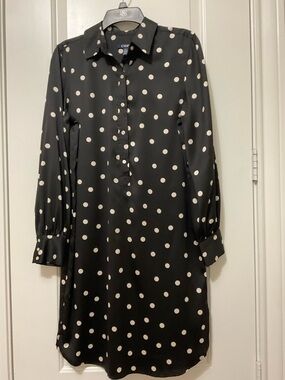 CHAPS Black & Cream Polka Dots Shirt Dress SZ S